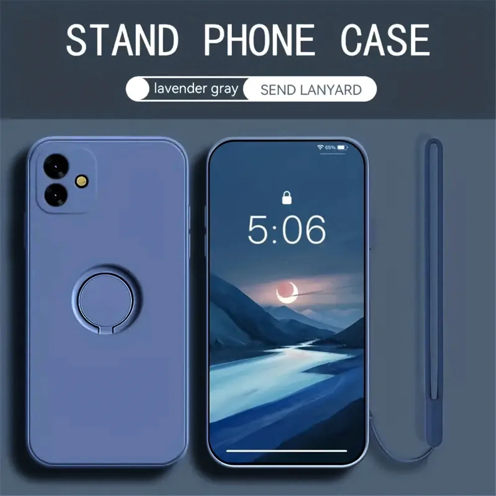 リングホルダースタンド電話ケース Huawei 社 Pura 70 P60 P50 P40 P30 P20 Pro Lite Mate 50 30 20 Pro マットシリコンカバーとストラップ