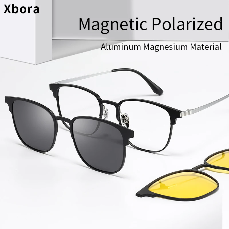 

Xbora Fashion Retro TR90 Magnetic Polarized Clip-on Glasses Square Optical Prescription Eyeglasses Frame Men and Women T29801J