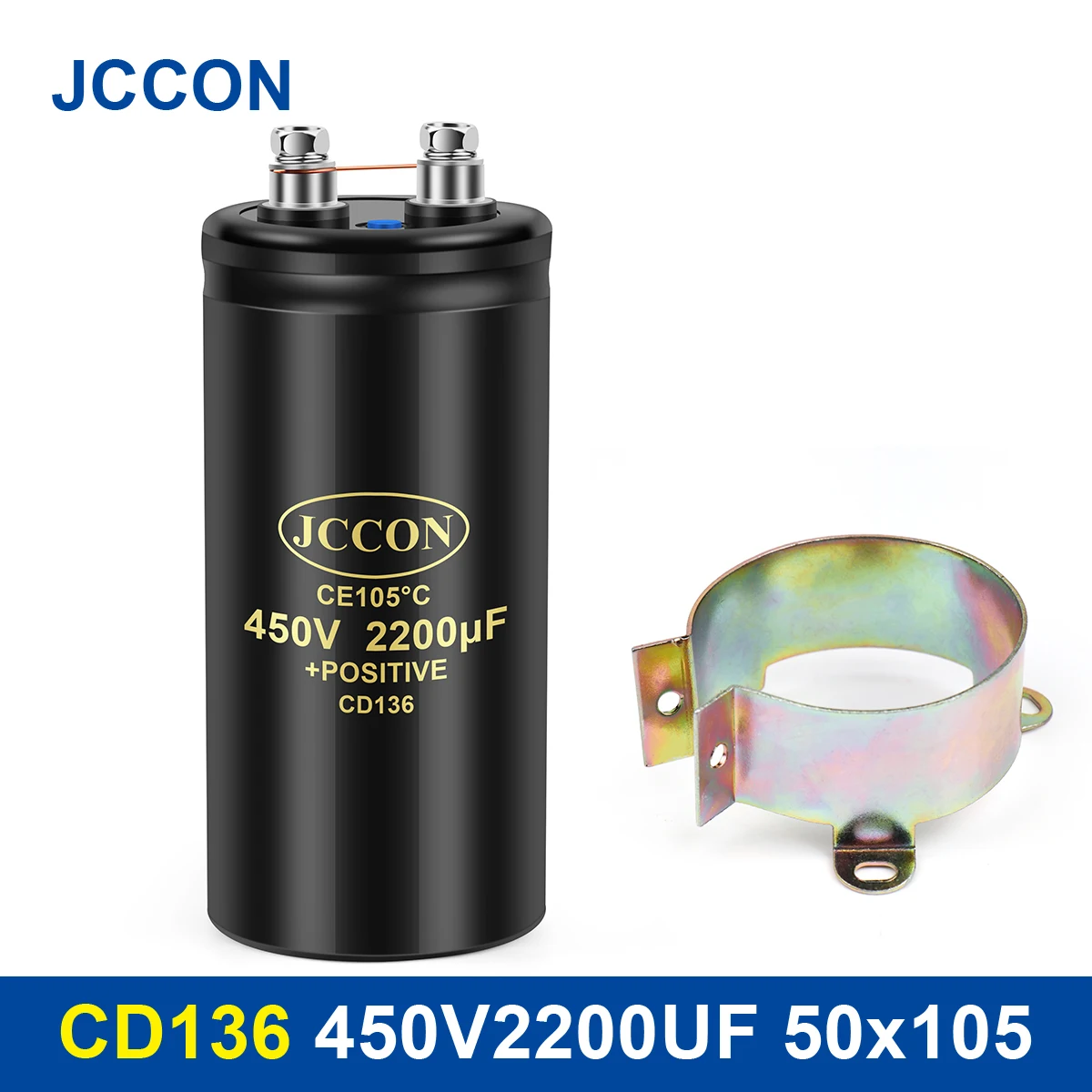 JCCON Bolt Electrolytic Capacitor 450V2200UF 50x105mm CD136 Screw Capacitors CE105℃ Original &Brand New With Bracket 2000Hours