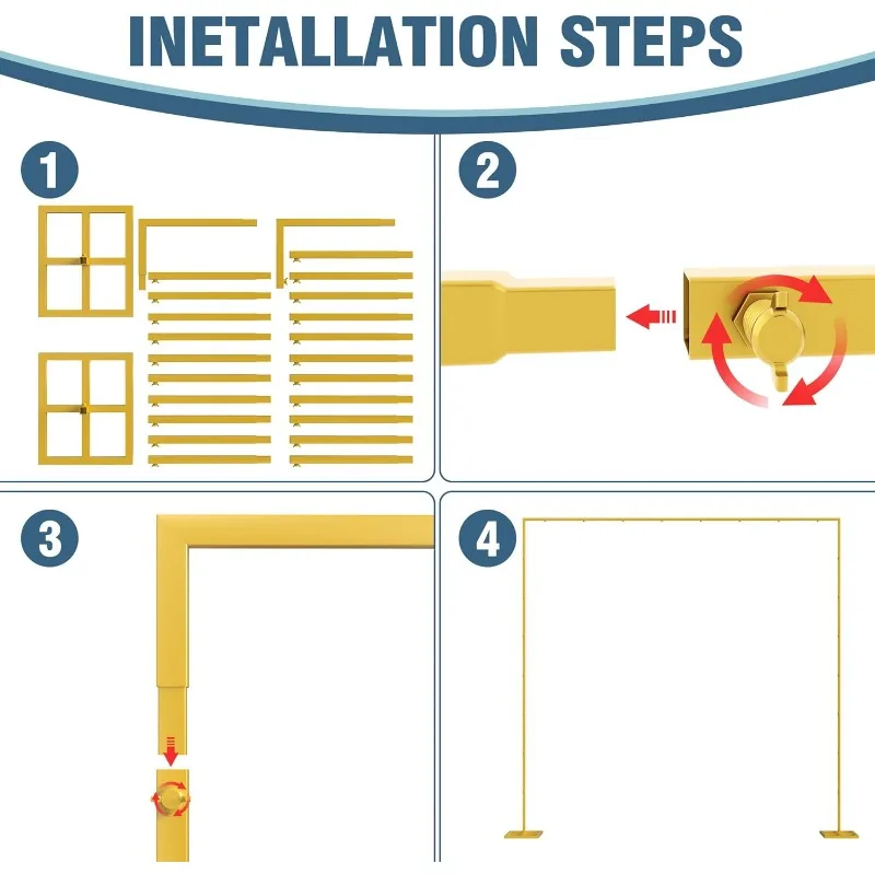 حامل خلفية بطول 10 × 10 أقدام، مجموعة أنابيب وثنية شديدة التحمل، حامل خلفية ذهبي قابل للتعديل للتصوير الفوتوغرافي لحفلات أعياد الميلاد وحفلات الزفاف