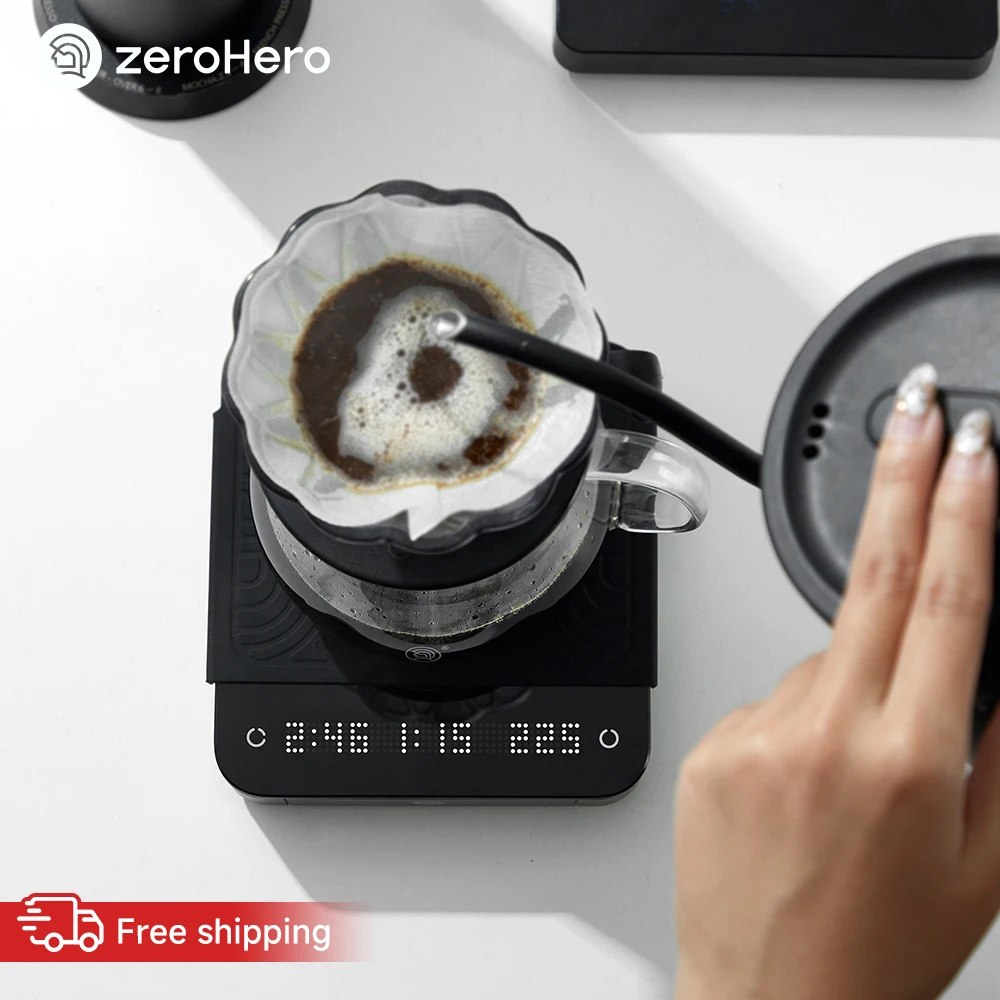 zeroHero Smart Espresso Scale 3.0 0.1g Precision 2000g Coffee Weighing Scale Ratio Mode USB C 1800mAh Battery for Home Cafe Brew
