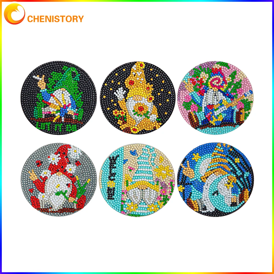 

CHENISTORY 6Pcs/Set Christmas Element Printed Mats Vintage Diamond Painting Kit Insulated Coasters Cups Kitchen Supplies New