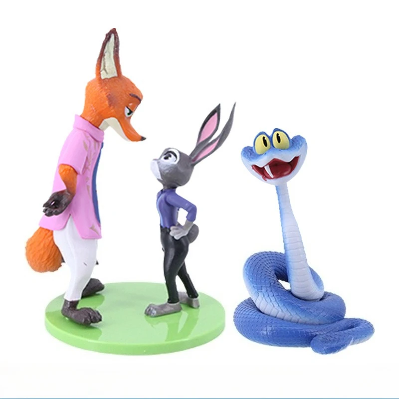 카툰 애니메이션 핫토이즈 3개 세트 크레이지 주토피아 2 핸드메이드 피규어 인형 귀여운 토끼 주디 폭스 닉 스네이크 게리 모델 인형 장식품