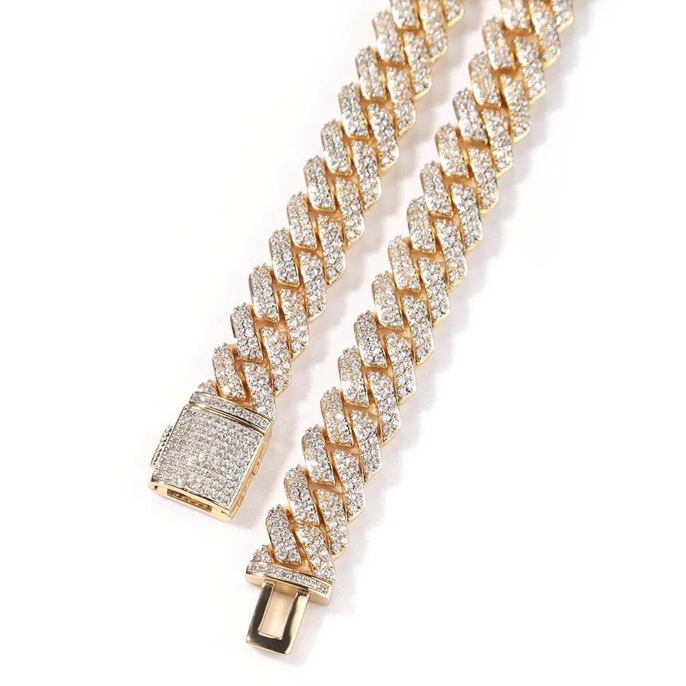 

10mm Prong Cuban Link Chain Necklace Hip Hop Jewelry Iced out CZ Miami Gold Silver Crystal Hip Hop Chain for Men Women