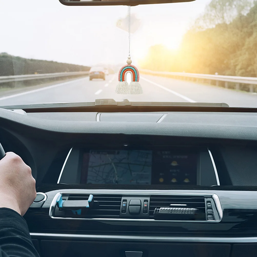 

Creative Woven Cotton Rope Hanging Ornament with Wooden Beads Bright Color Car Decoration Pendant for Keys Auto Interior Decor