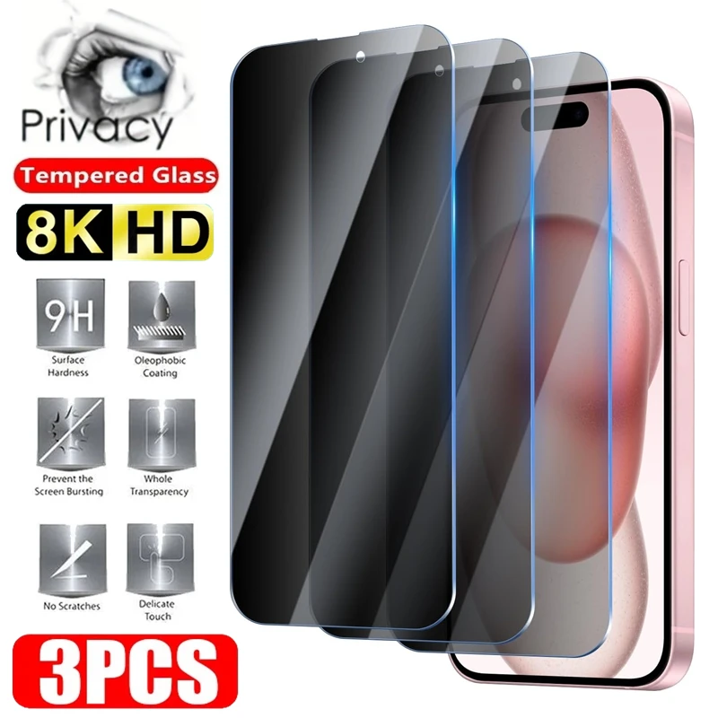 3PCS Privacy Tempered Glass For iPhone 16 15 14 13 12 11 Pro Max 14Plus 15Plus Mini X XS MAX XR Anti-spy Screen Protector Glass