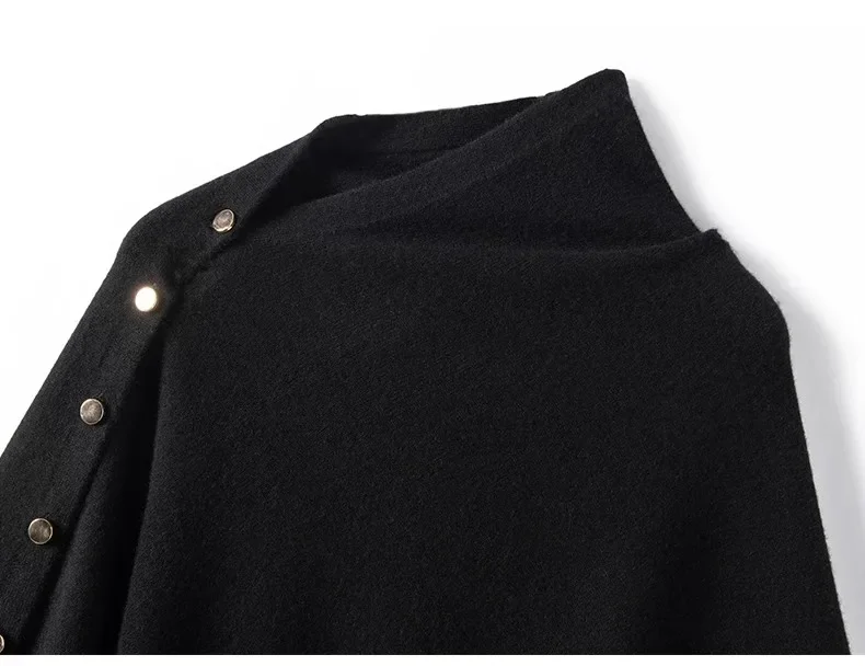 2026 Neue Herbst-Winter-Poncho-Oberbekleidung für Damen, reiner Kaschmirschal, einfarbig, warm, mit seitlichen Knöpfen, gestrickter Umhang – Detail 24