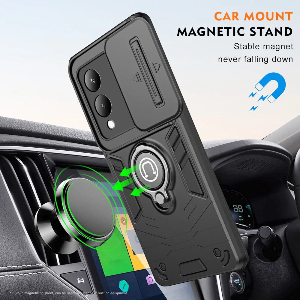 KEYSION Shockproof Armor Case for VIVO Y17S Slide Camera Lens Protection Ring Stand Phone Cover for VIVO Y17 Y16 Y15 Y12 Y11 image 3