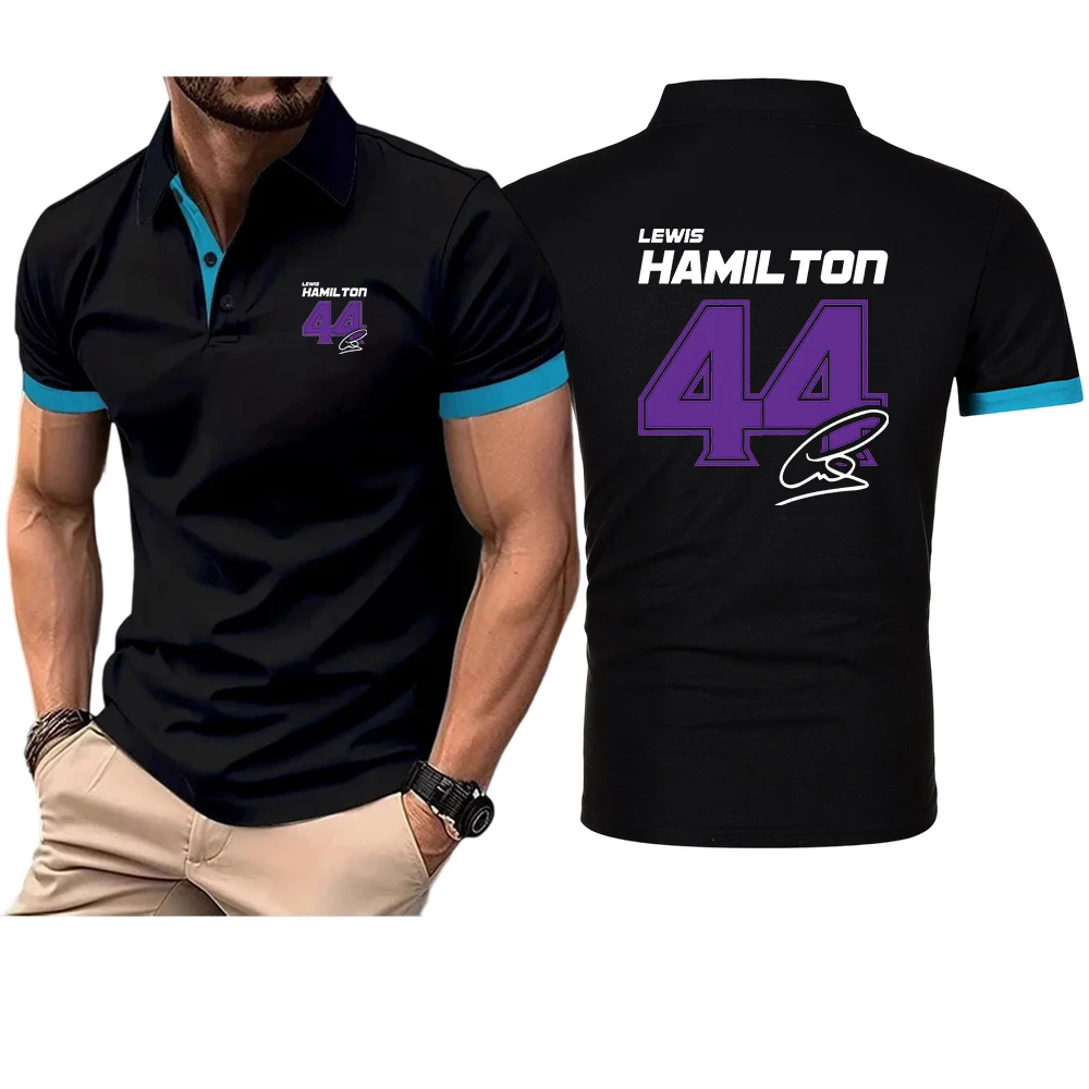 2025 Lewis Hamilton Digital 44 Printing Men's New Summer Cotton Breathable Polo Shirt Casual Solid Color Fashion Tops