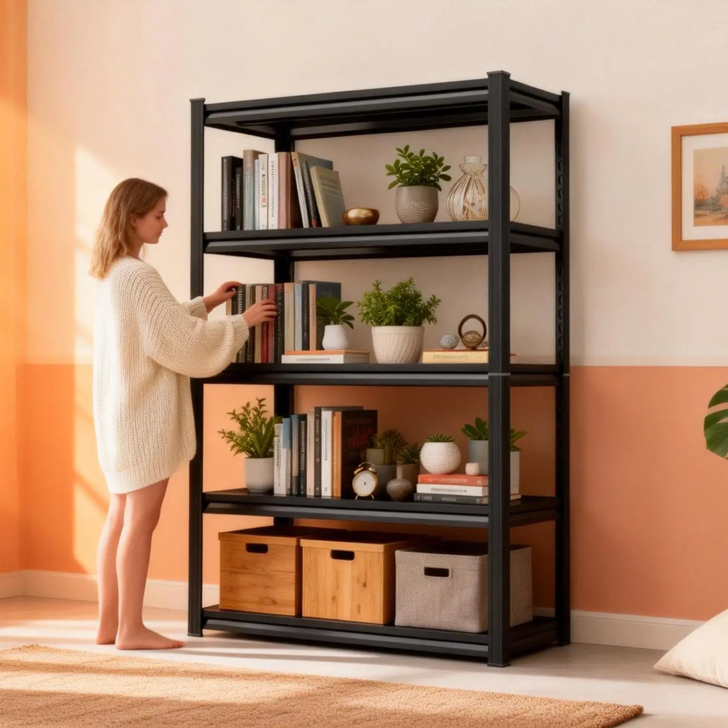 

Bolt-Free Adjustable Metal Storage Shelf Books CDs Movies 23.6x13.8x31.5in 3-Tier, Customized
