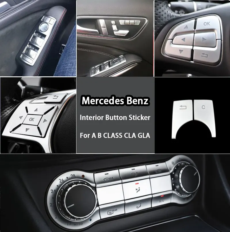 For Mercedes Benz GLA CLA200 A180 A B Class Door Lift Window Button Cover Trim Interior Stickers Steering Wheel Central Control