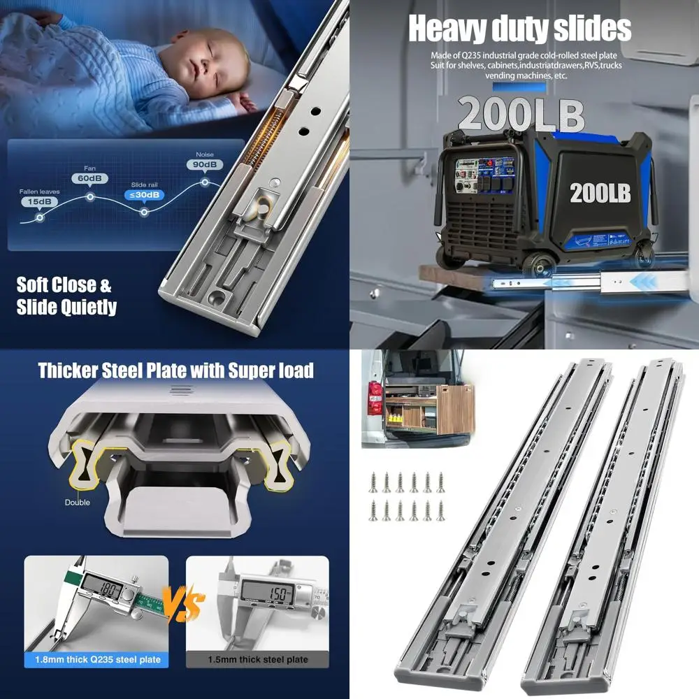 

Высокопрочные направляющие для кухонных шкафов с нагрузкой до 90 кг, удлинением на 20 дюймов, шарикоподшипниками, плавным закрыванием и толщиной направляющих 1/2 дюйма