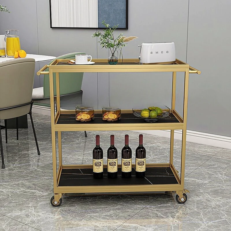 Headboards Bar Cart Trolley Rolling Tool Partitions Metal Utility Trolley Serving Cabinet Gold Cabeceros Kitchen Furniture