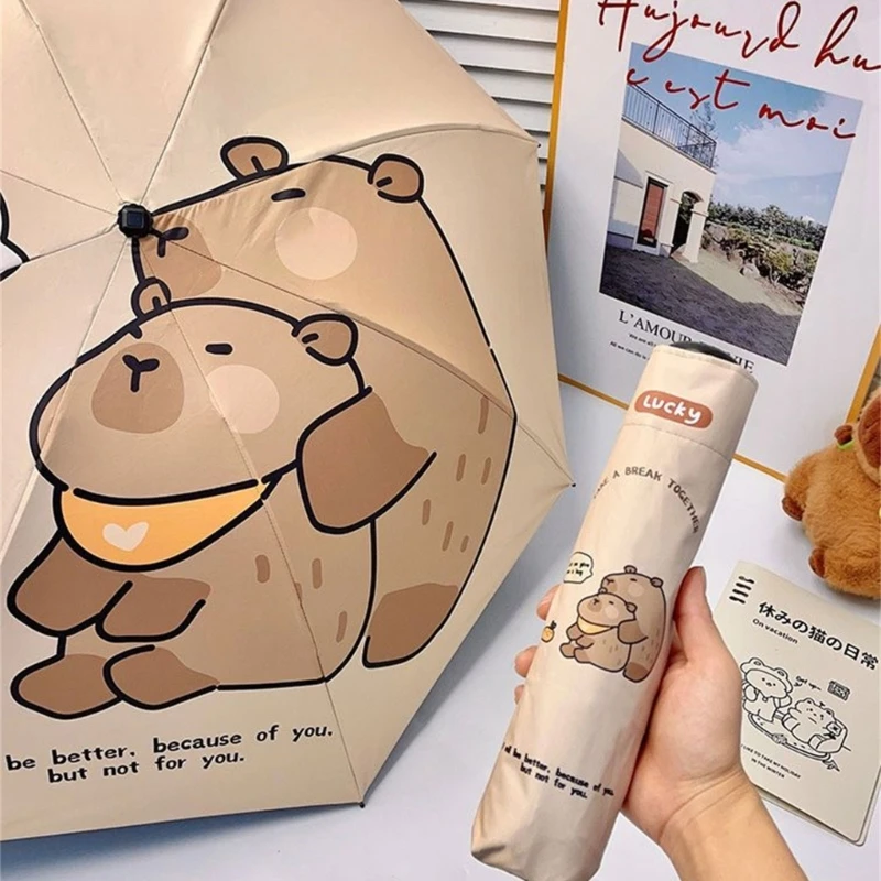 Travel Umbrella with Sun Protections Capybara Designs, Waterproof Windproofs Rain Shelter for Weather Use