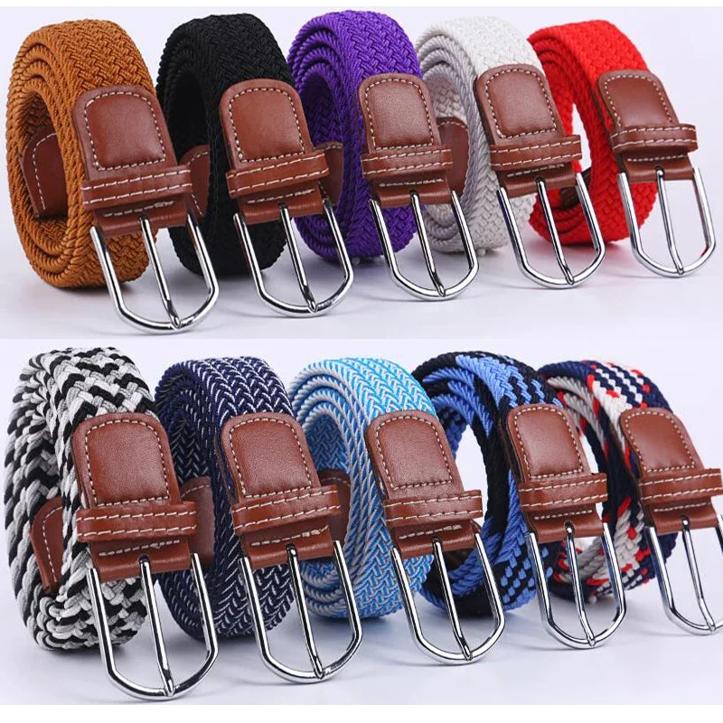 107cm 120cm 130cm Extended Casual Knitted Needle Buckle Belt Jeans Knitted Canvas Elastic Stretchable Men's and Women's Belt