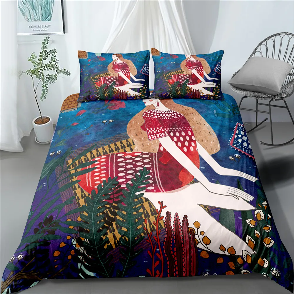 Cartoon Bedding Set Crib Duvet Cover for Baby Kids Children Pillowcase 3D Mermaid Print Girls Princess Quilt Cover 3 Pieces