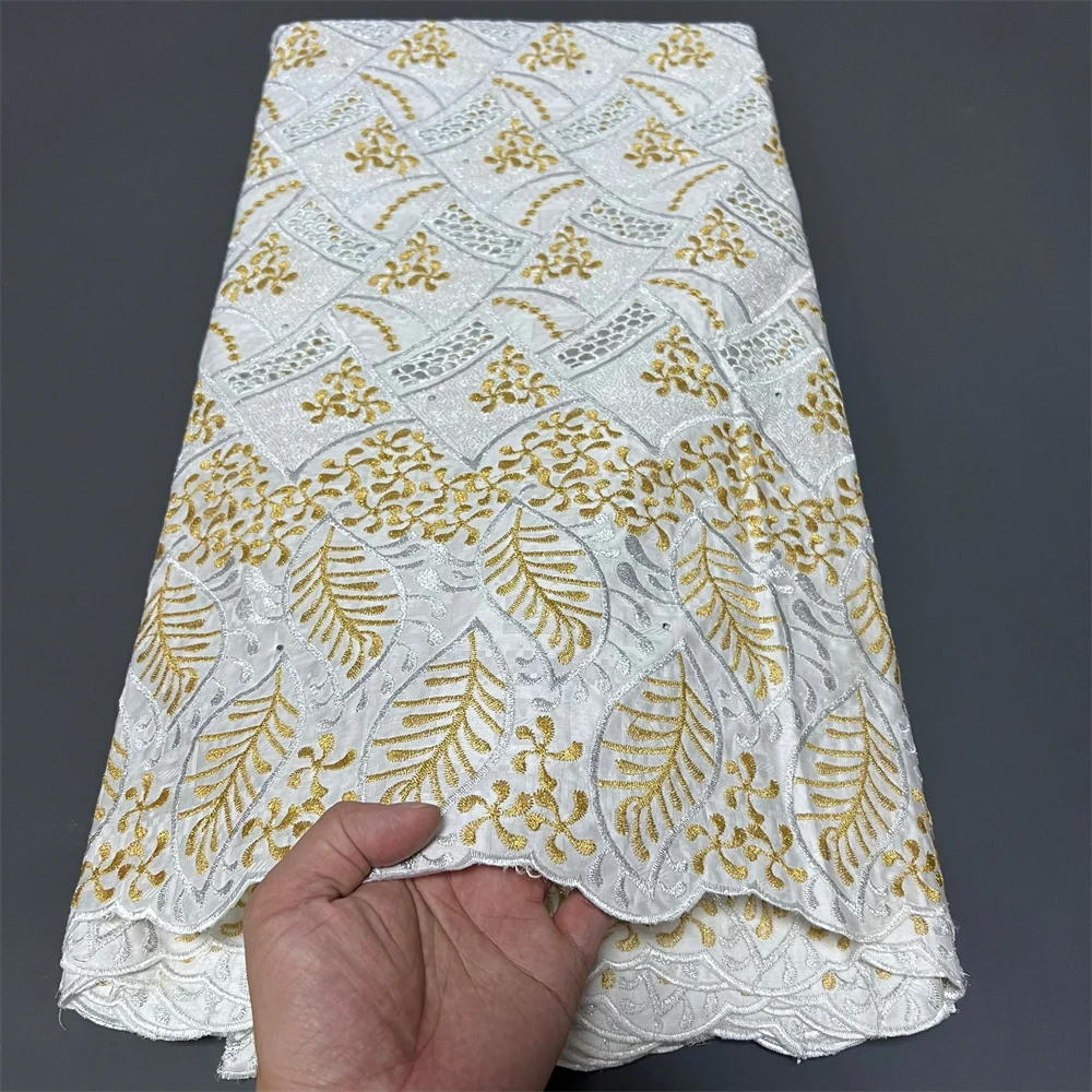 

2025 African Nigerian Tulle Lace Fabric for Dress Sewing High Quality Damask Cotton Pure Embroidery Wedding Party 5Yard ZJ076