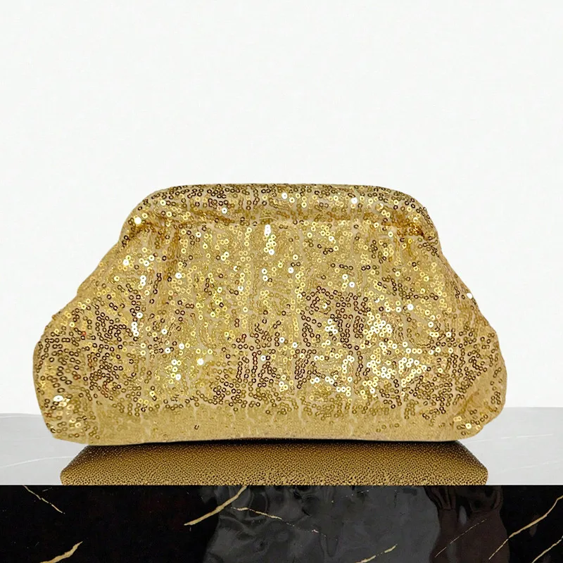 gold dress bag Glamorous woven clutch bag with detachable chain strap in gold