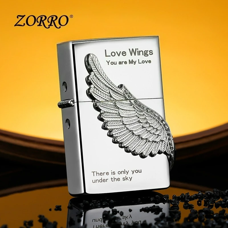 ZORRO Kerosen Lighter Love Wings Windproof Creative Practical New Valentine's Day Birthday Gift Angel Wings