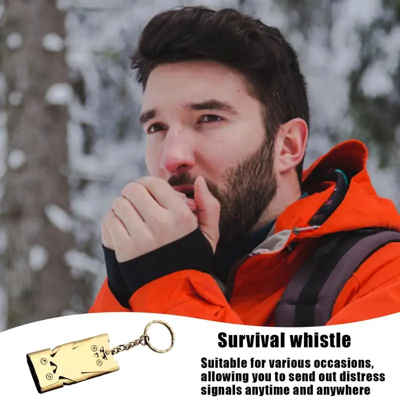 Camping Outdoor Survival Keychain Whistle Double Tubes 120 Db Portable Aluminum Alloy Whistle For Camping Hiking Boating Hunting