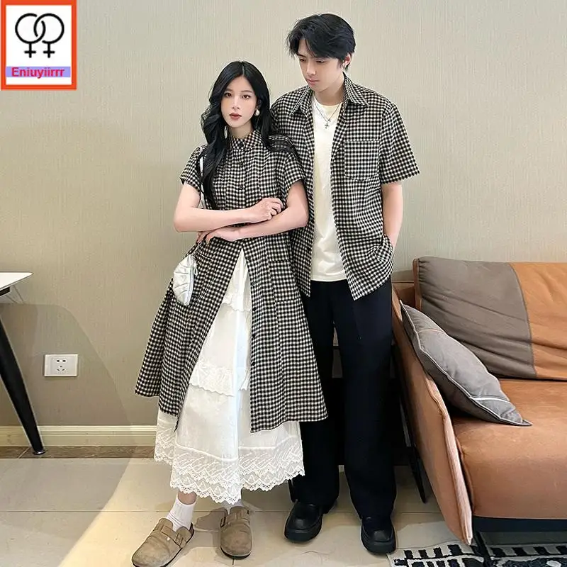 Abiti da coppia abbinati Abiti Look Amanti maschili e femminili Vacanza San Valentino Data Luna di miele Camicie scozzesi nere vintage retrò