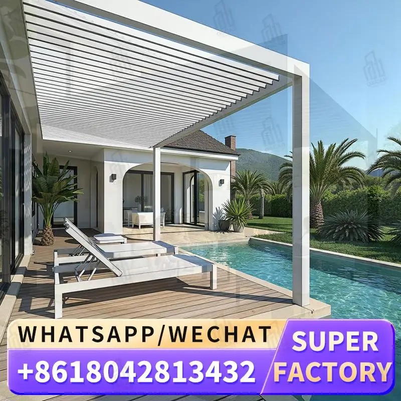 

Outdoor Motorized Bioclimatic Aluminum Structure With Adjustable Louvers for Garden Patio Backyard pergola