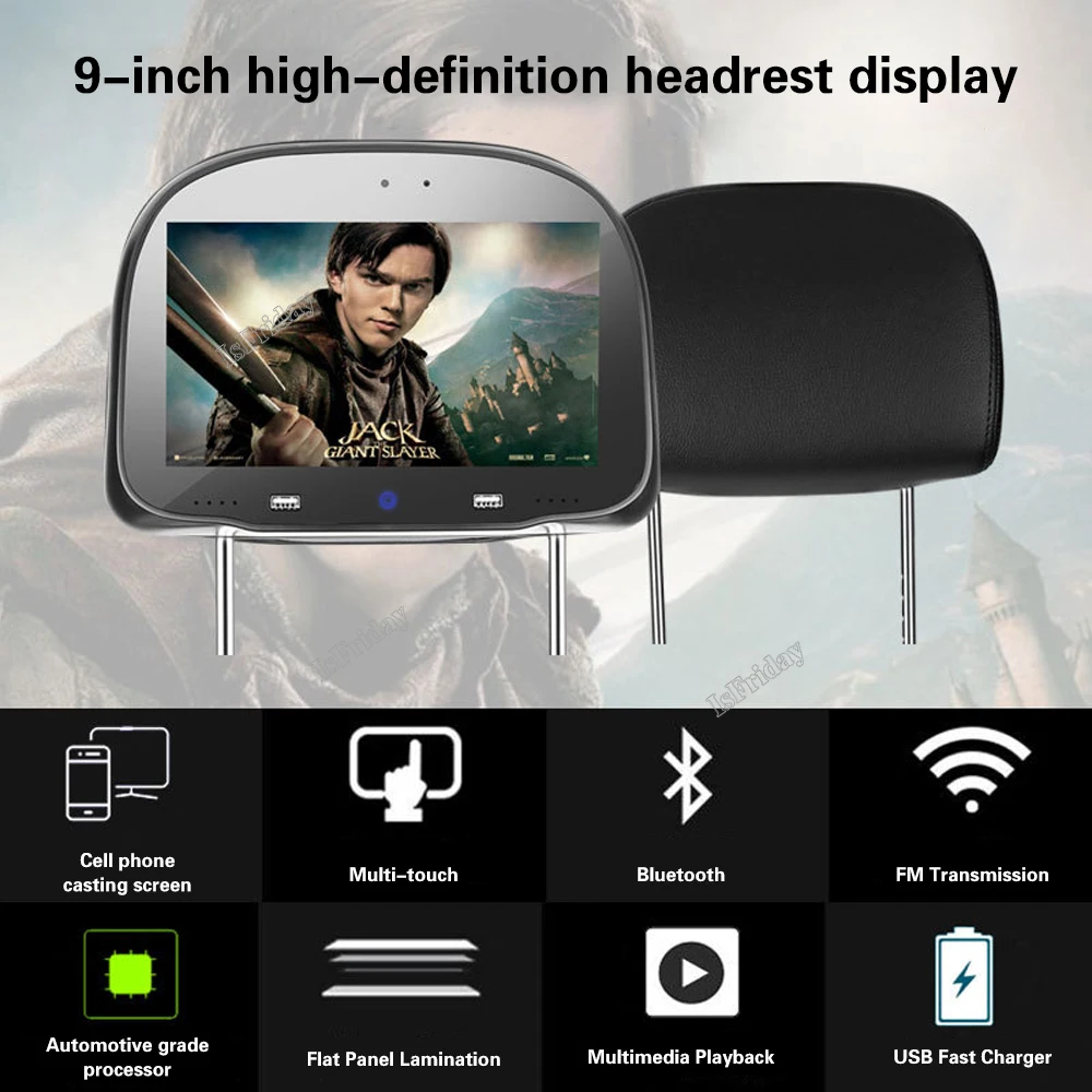 7 Inch Car Headrest Monitor Multimedia Player Universal Automotive Headrest Screen Pillow Monitor MP5 FM USB SD Speaker