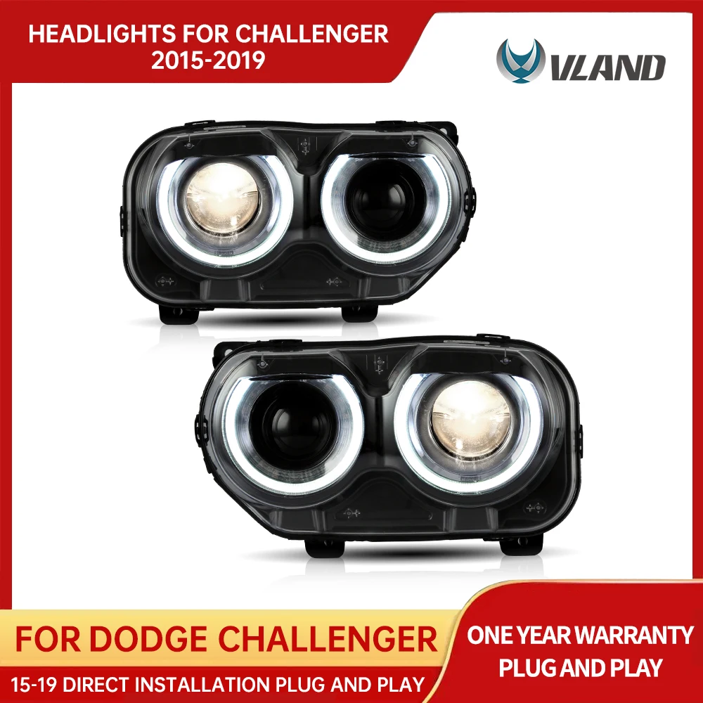 VLAND Headlamp Car Headlights Assembly For Dodge Challenger 2015- 2019 Headlight Moving RGB headlight Turn Signal Dual Beam Lens