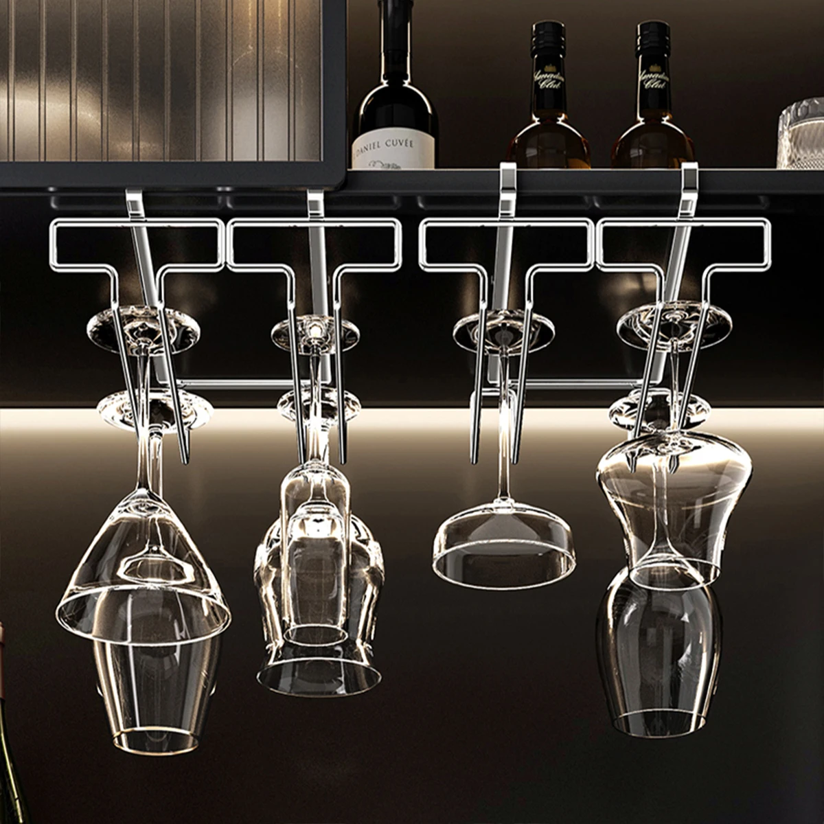 WMMO Hanging Wine Glass Rack No Drilling Carbon Steel Goblet Storage Rack Cabinet Hanging Rack Suitable for Bar Kitchen