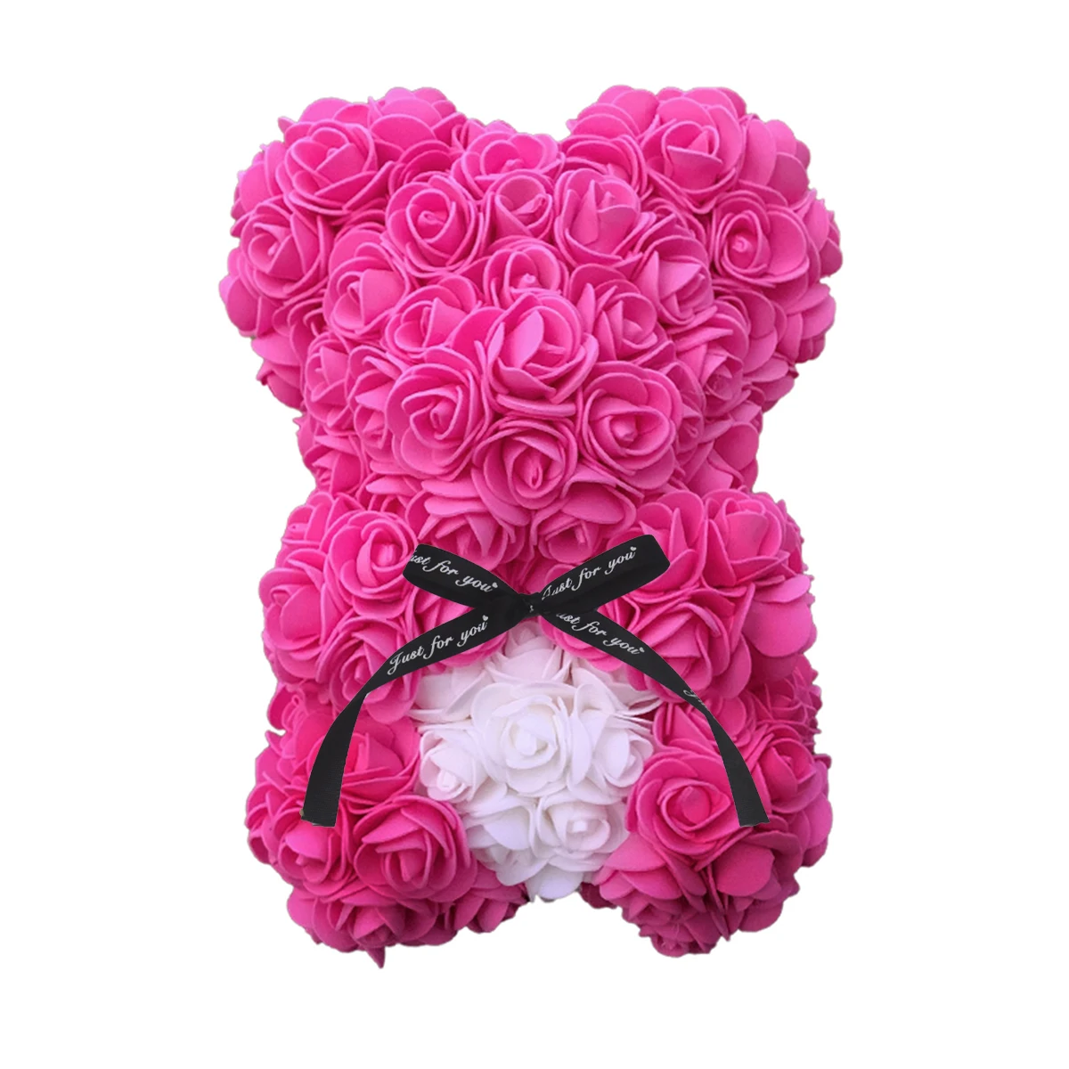 Ours en peluche rose pour femme, ours en fleurs artificielles, coeur de Leon, mariage, anniversaire, cadeaux de Noël, 25cm