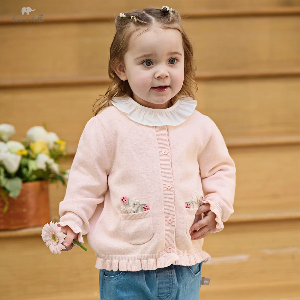 

Dave Bella Sweater Cardigan for Girls Children Clothes Autumn Spring Kids Pure Cotton Sweater Sweet Tops Long Sleeves DB1260178