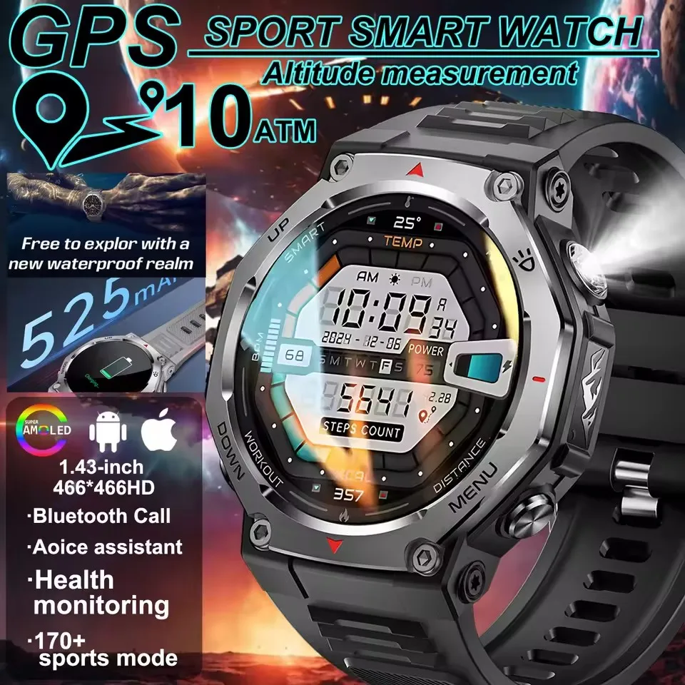 

Новые умные часы для плавания на открытом воздухе, 5 атм, GPS Amoled, 525 мАч, длинный аккумулятор, фитнес-трекер, компас калорий, T-Rex, 3 вызова, умные часы