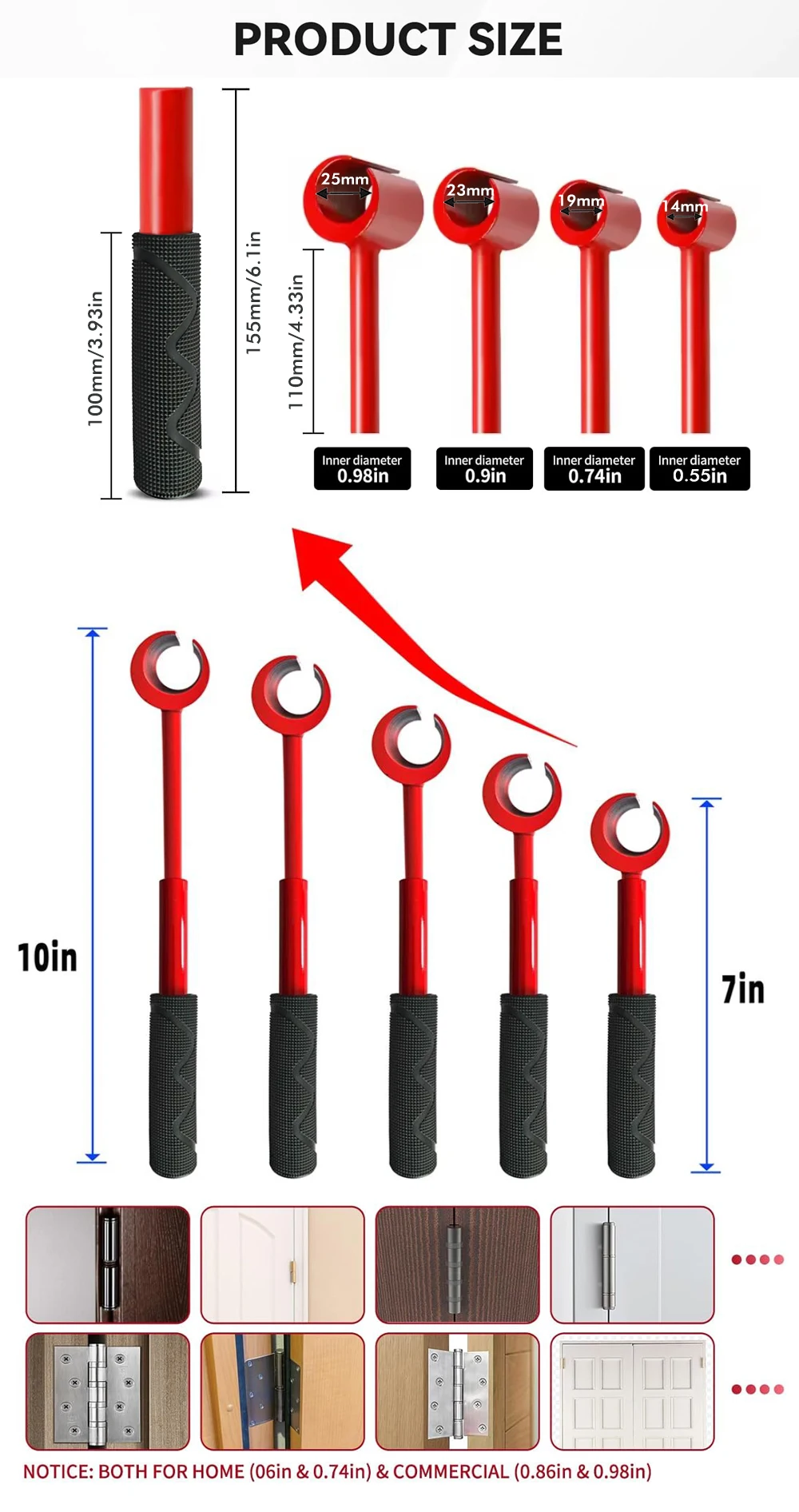 Türscharnier-Schraubenschlüssel-Set, Werkzeug zum Einstellen der Türscharnier, 14/19/23/25 mm, Präzisions-Werkzeug-Set mit Ersatzscharnier-Schraubenschlüsselköpfen – Detail 6