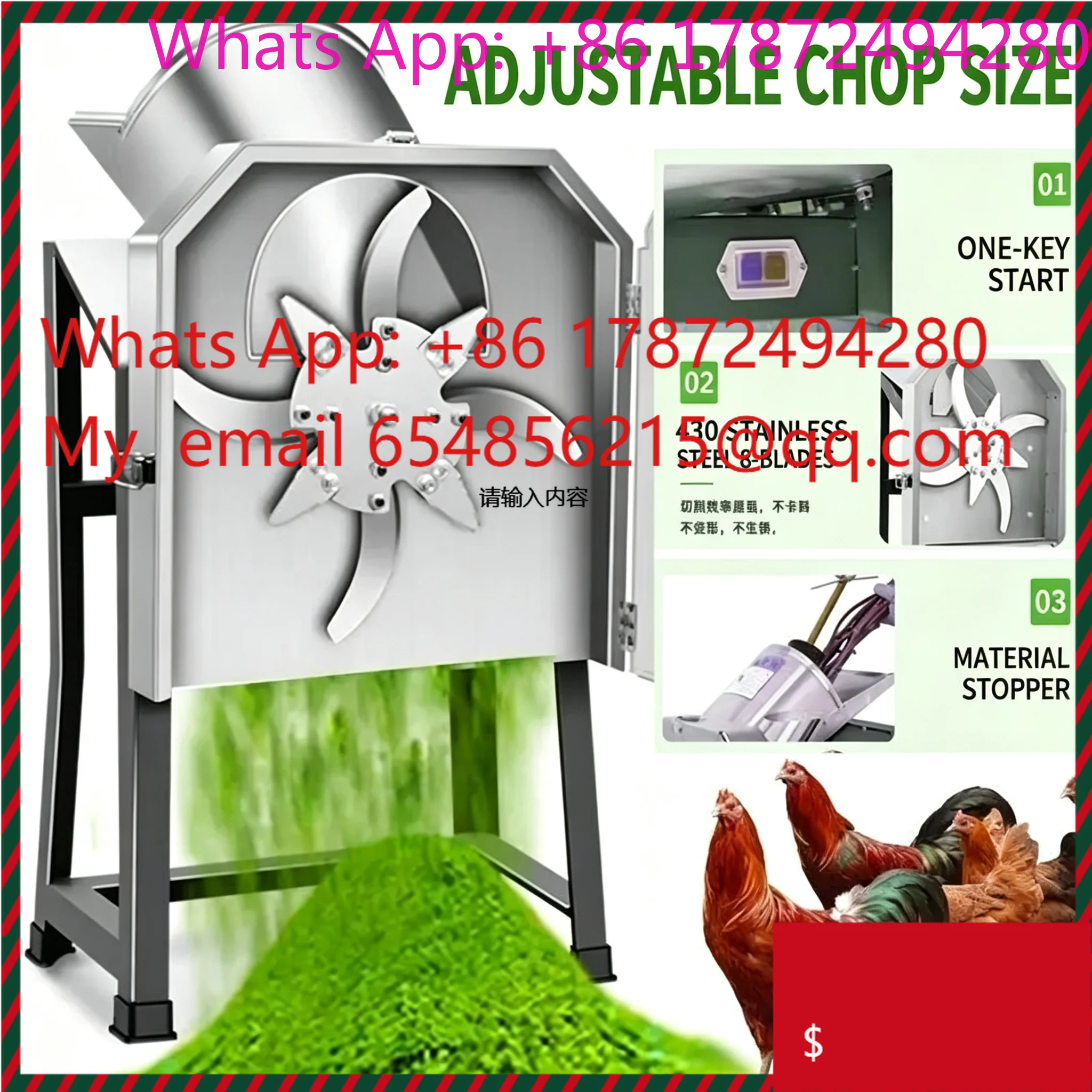 Forage Chopper, Small Feed Grinding hine for Cattle, Sheep, Chicken & Pig Breeding, Efficient Hay edder