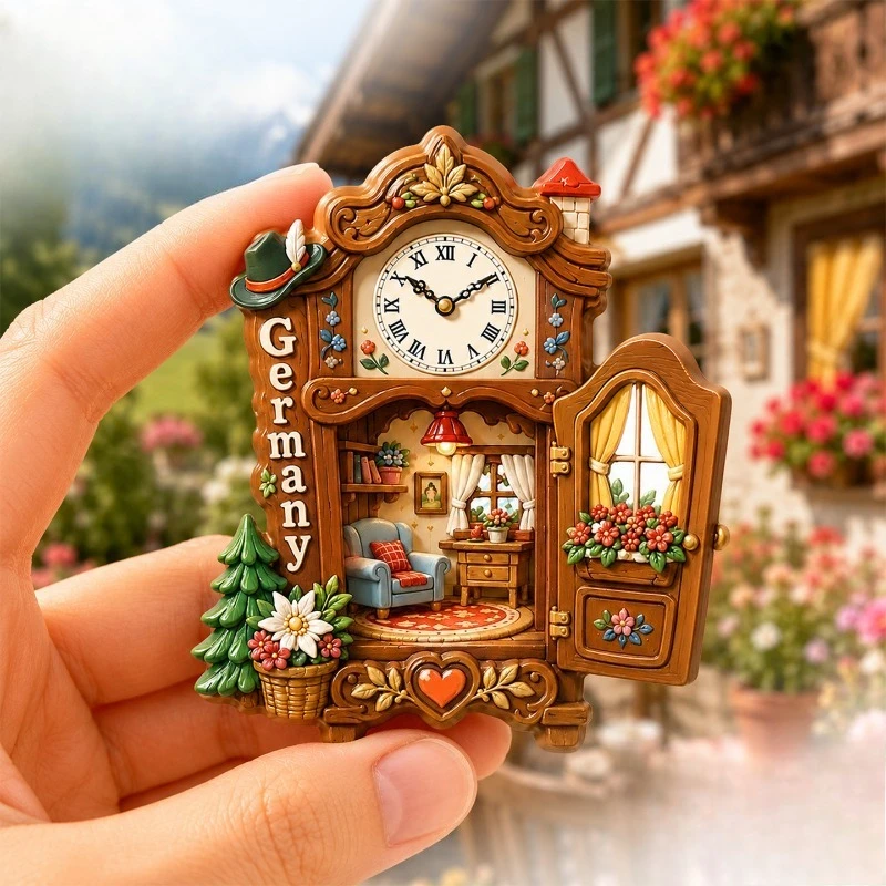 Germany Cuckoo Clock House Fridge Magnet - Rustic 3D German Souvenir Unique European Gift for Travel & Cozy Home Decor