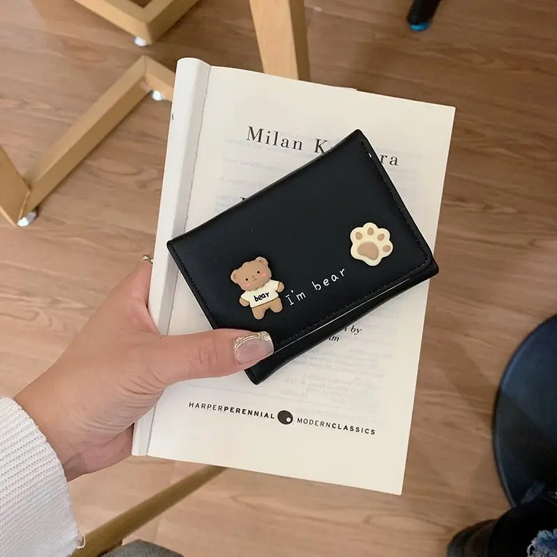 Новый модный короткий складной маленький кошелек женский маленький и свежий корейский вариант студенческого милого мультяшного кошелька тонкая модель