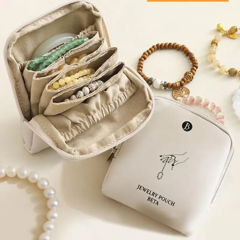 Portable PU Leather Jewelry Storage Pouch Soft Lining Multi Compartments Dustproof Organizer for Travel Home Vanity Use