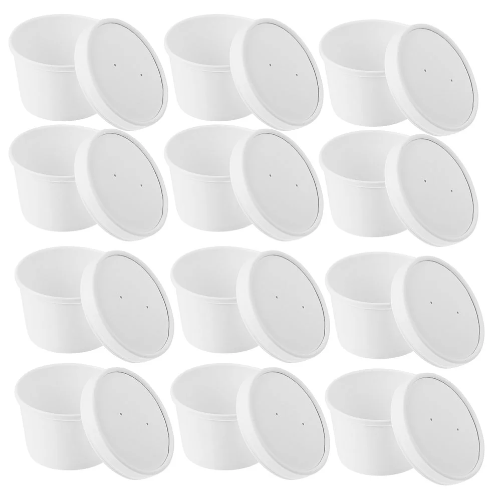 

20 Sets Paper Bowls Ice Cream Cups with Lid Disposable Pudding Packaging Yogurt Storage Dessert White Ball