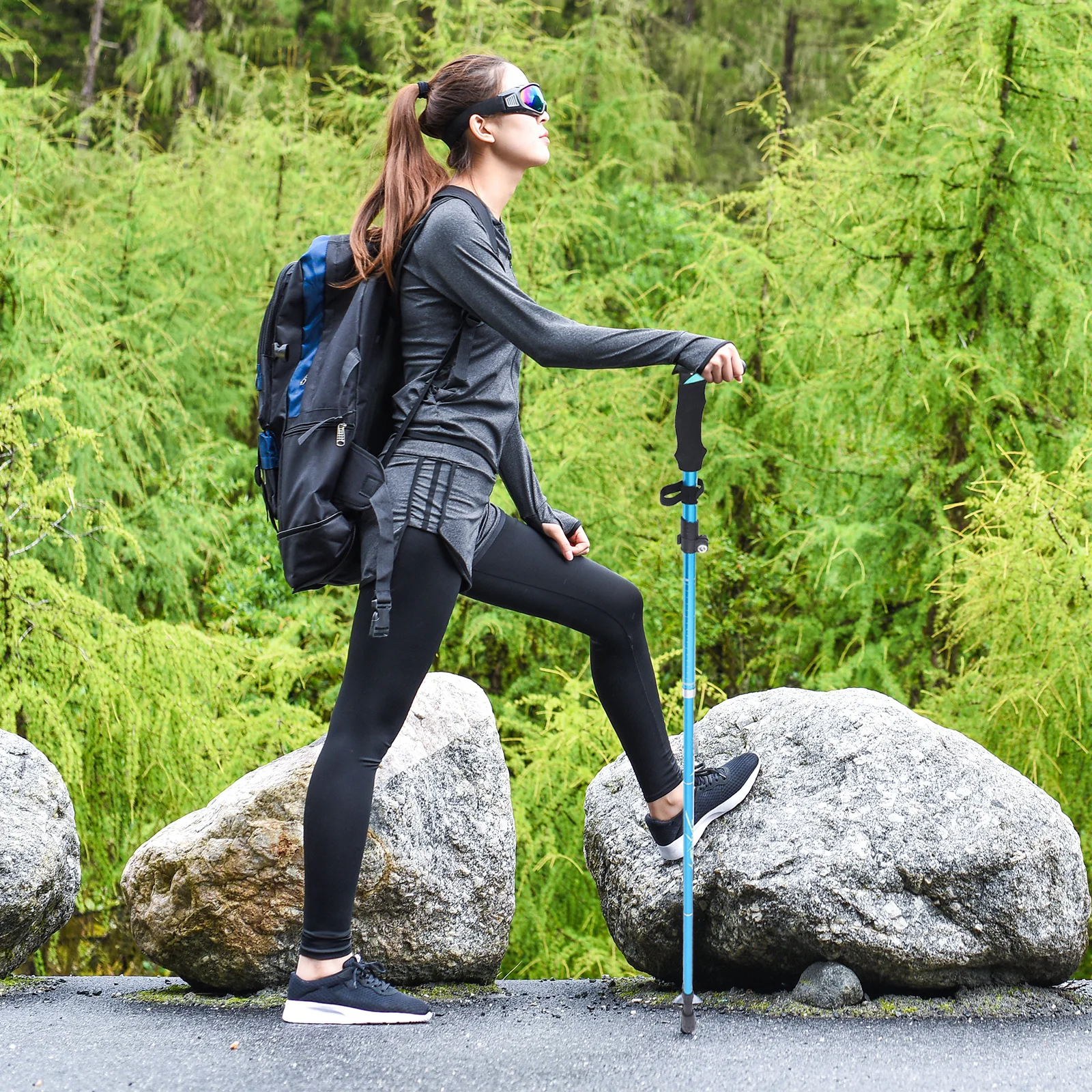

5 Sections Folding Aluminum Walking Stick Telescopic Anti-Skid Cane Adjustable Height Ergonomic Handle Mobility Aid for Outdoor