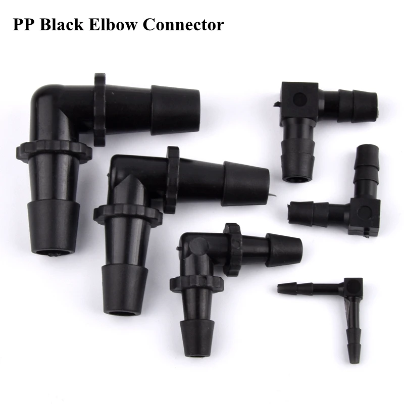 

2.4~11.1mm PP Black Elbow Connectors Aquarium Tank L-Type 2-Ways Joint Air Pump Corner Bend Joint Garden Irrigation Hose Joints