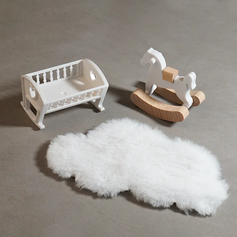 1set 1:12 Dollhouse Mini Baby Crib Cloud Rocking Horse Furniture Desktop Decor Photography Prop Home Accessories Miniature