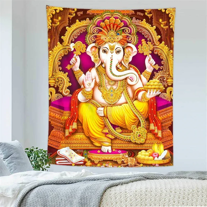 Bohemia 3D Indian God Tapestry thailandia Shiva Ganesha Parvati buddismo tappetino da meditazione tappeto Hippe Mandala arazzo appeso a parete