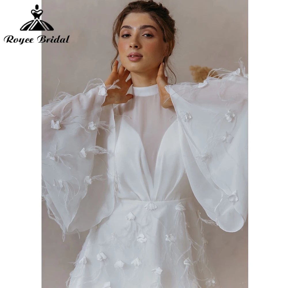 Chic Long Sleeve Wedding Dress Midi A-line Dress Female Sexy Birthday Party Elegant Gowns vestido de noiva Simples Knee-length