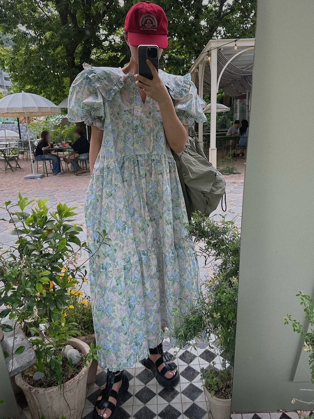 

Sweet Floral Print Summer Dr Women's Loose Bubble Sve Long Dr Country Sle f Open Collar ort Sve Printed Dr