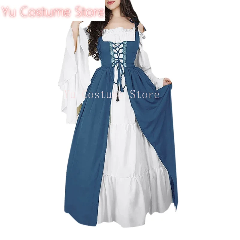 

Medieval Vintage Party Dress Cosplay Costumes Women Palace Noble Long Robes Retro Flare Long Sleeve Bandage Princess Dress Yu