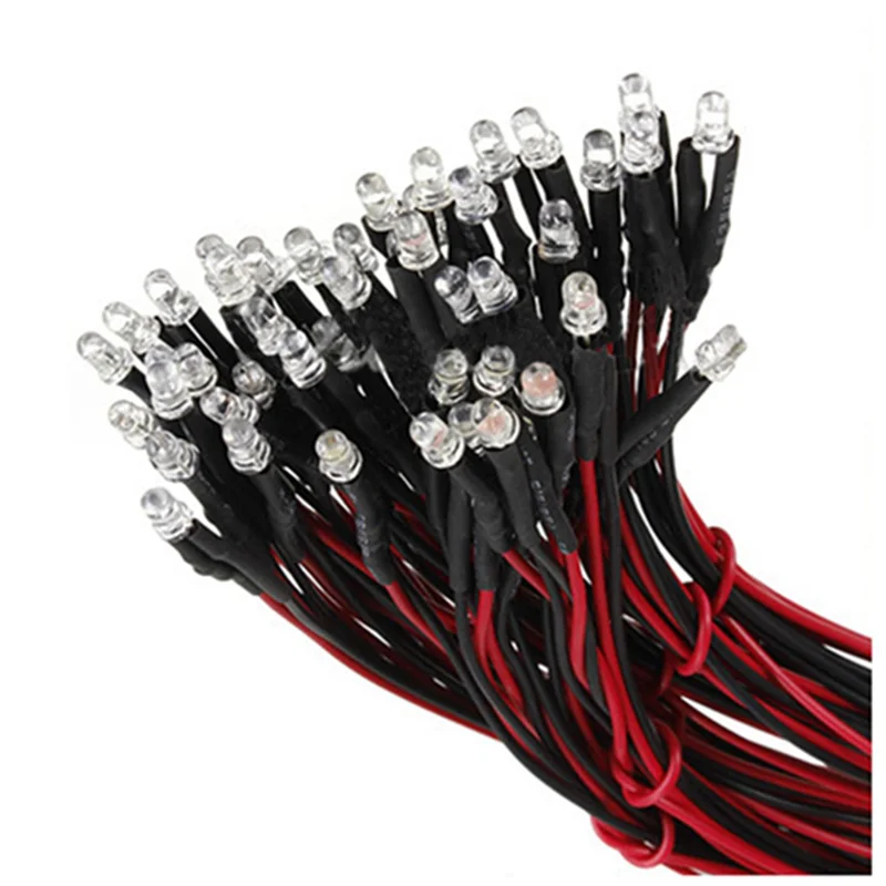 AS94-20 Pcs 12V 20Cm LED Pre Wired 3Mm Red