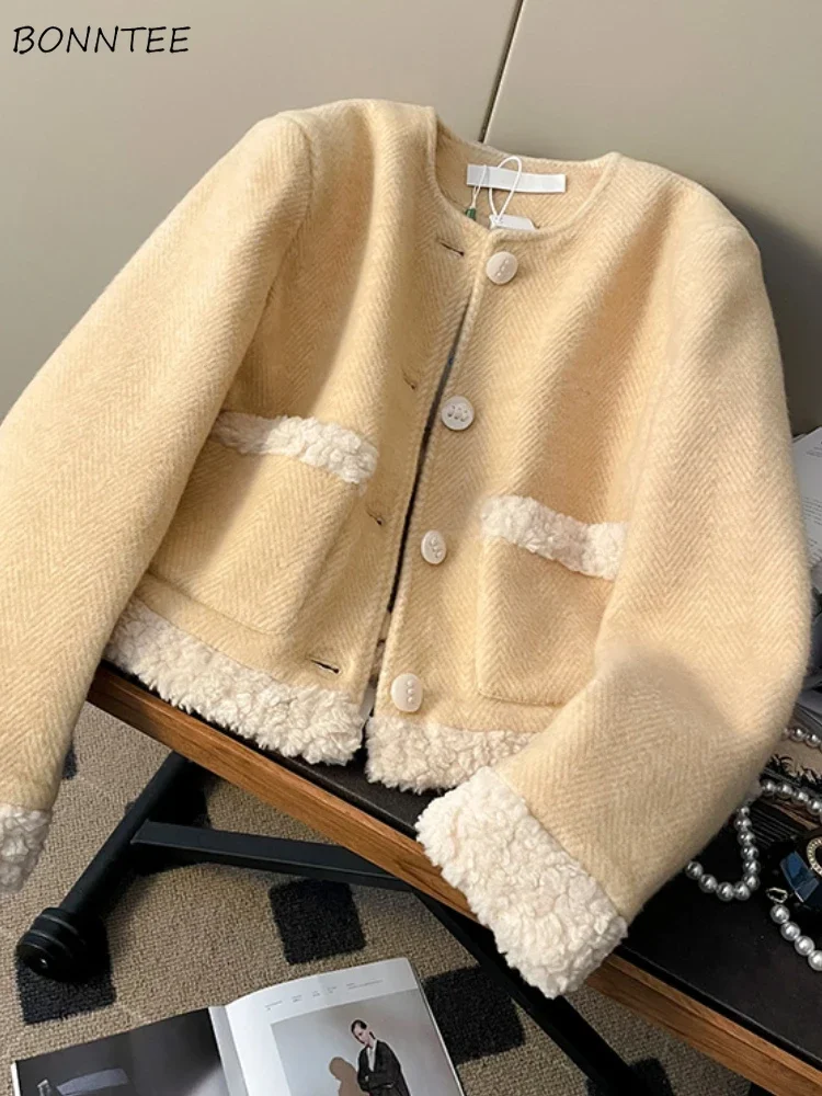 

Jackets for Women Baggy Color Block Fashion Outwear Gentle Ulzzang Warm Soft Students Streetwear All-match Tender Chaqueta Mujer