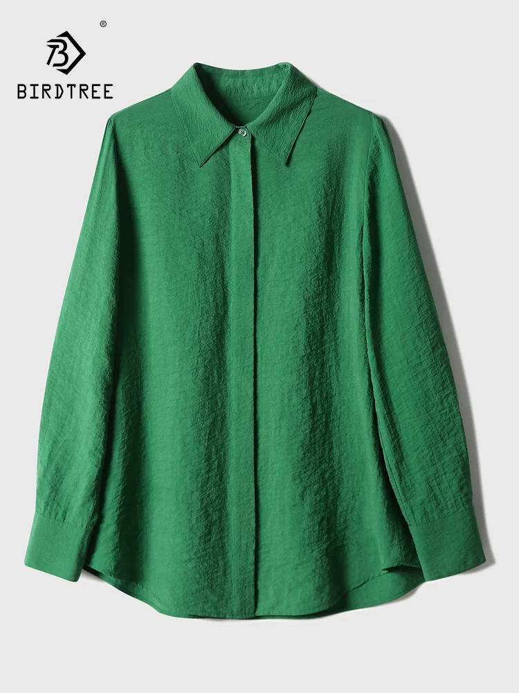 

Элегантная женская блузка BirdTree из 73,3% шелка и 26,7% нейлона, однотонная, с длинным рукавом, для комфортного повседневного ношения, приятная к телу, весна 2026, T62966CC