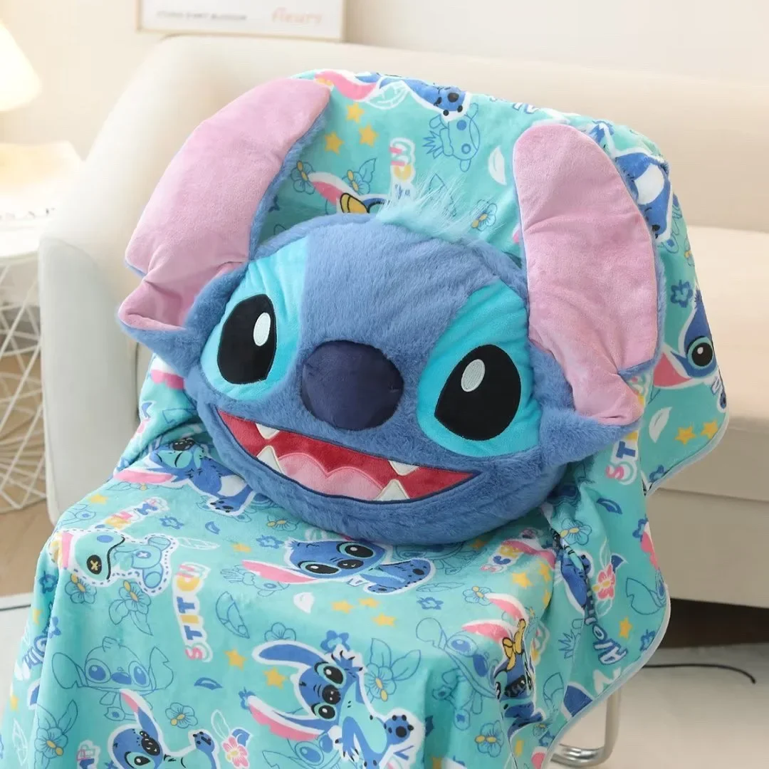 Cute Cartoon Stitch Plush Doll Throw Pillow Back Blanket Comforter for Office Nap Air Conditioning Cover Blanket