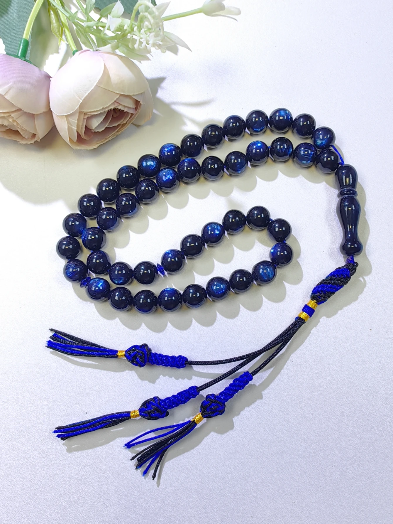 1pc Gradient Blue Black 45 Beads 10mm Handmade Tassel Tasbih, Arabian Style Unisex Resin Prayer Beads, High Quality Muslim Rosar